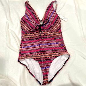 Anne Cole Stevie Striped Cutout One Piece Swimsuit- size 14